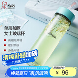 希诺（HEENOOR）玻璃杯女士单层加厚水杯创意花茶杯便携随手杯清新可爱学生杯子 蒂芙尼蓝 470ml