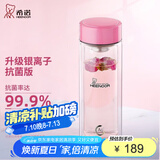 希诺（HEENOOR）双层玻璃杯家用女士带滤网个性潮流清新花茶杯隔热防烫便携水杯 升级抗菌版-水晶粉300ml