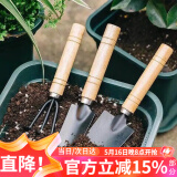 花沃里园艺工具3件套 加粗木柄种花工具赶海工具养花铲挖土挖沙铲子耙子