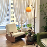 烙明中古风落地灯客厅沙发旁高级感柚子灯卧室床头柜置物充电一体台灯 胡桃色-常规款-柚子罩-三色变光