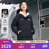 FILA斐乐官方女士长款羽绒服冬季休闲简约连帽加厚大衣女装外套 正黑色-BK S 160/80A