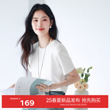 伊芙丽（eifini）【经典延续】天然桑蚕丝简约真丝混纺丝光内搭T恤女打底上衣 白色 S 80-100斤