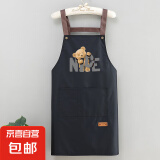 厨房餐饮专用可擦手款围裙防水防油H背带款可爱卡通印花工作服 黑色围裙1条