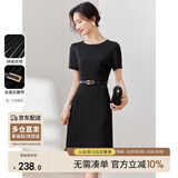 尚都比拉设计感拼接连衣裙夏季高级感气质百褶裙小个子中长裙子 雅黑色 XL
