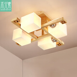 木元素 日式客厅灯简约现代原木风led卧室居室茶室书房九宫格木艺灯 A款 4头-65*21cm E27 双色led光源