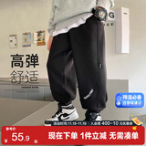 左西男童裤子儿童卫裤秋冬2025新款男孩韩版休闲长裤运动裤 黑色 120