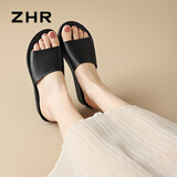 ZHR拖鞋女牛皮帮面厚底增高凉拖外穿气质一字拖女轻便百搭ES73黑色37