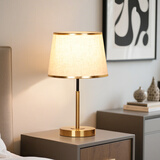 梵帝莱台灯床头灯轻奢卧室灯触摸感应调光灯北欧现代简约家用床头柜灯 麻布款 触摸开关+7瓦三色可调光LED【配盖】