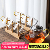 瓷牌茗茶具（cipaiming teaset） 透明玻璃茶具整套套装家用功夫茶壶茶杯会客泡茶器 金色八骏壶6金把杯+梯形杯架
