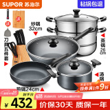 苏泊尔（SUPOR）不粘炒锅无烟厨房全锅具套装组合平底锅汤锅煎锅燃气电磁炉通用 五件套【炒+煎+汤+蒸+刀】