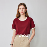 初语多款多色纯棉t恤女2025年夏季新款图案印花圆领短袖上衣 复古红GT5210802 S