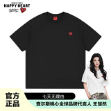 查尔斯桃心【王楚然同款】短袖T恤男女同款小爱心刺绣纯色打底衫 黑色 M