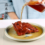 古悦堂宜兴紫砂茶宠小号雕塑创意蛤蟆茶玩摆件仿旧三足金蟾 清水泥款