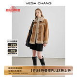 VEGA CHANG【精英衣橱】皮毛一体短外套女2025年秋冬毛绒保暖夹克外套 布朗棕（长款） L