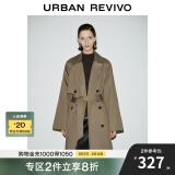 UR秋季新款女装摩登英伦风双排扣收腰系带风衣UWM140030 橄榄绿 (偏宽松) S