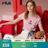 斐乐（FILA）官方女士短袖T恤夏印花运动女装针织短袖套头衫小熊T刺绣上衣 麦町粉-PK 2XL 180/96A