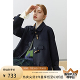 FANSILANEN范思蓝恩22FS4106韩系气质牛角扣大衣女秋冬学院风双面羊毛呢外套 藏青色 M