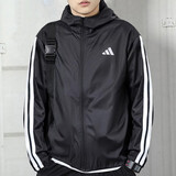阿迪达斯 （adidas）外套男士 2025秋季新款运动服连帽薄款梭织三条纹潮流夹克风衣 新款三条纹-秋季透气款 L (180/100A)