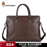 暇步士（Hush Puppies）公文包单肩斜跨手提包真皮手拿包男士商务包电脑包送礼物棕色