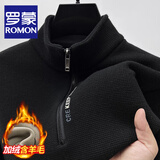 罗蒙（ROMON）含绵羊毛半拉链加绒加厚卫衣男士秋冬保暖休闲t恤男立领打底外套 单件装-黑色 (加绒含羊毛) XL 175码