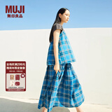 无印良品（MUJI）女式 马德拉斯格纹 宽摆裙长半身裙女装裙子25年夏季款BE1XKA5S 蓝色格纹 M (160/66A)