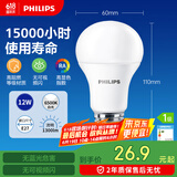 飞利浦（PHILIPS）led节能灯泡客厅家用超亮照明E27大螺口灯泡12W6500K白光优视型