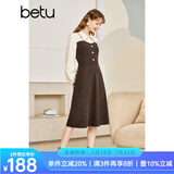 betu百图女装秋冬新款连衣裙拼色领收腰长袖连衣裙女2210T74 咖啡色 M