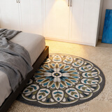 欧纶斯（Oulens）圆形客厅地毯茶几毯简约风卧室床边毯入户门房间轻奢高级感厨房毯 曼陀罗Green 80cm*80cm 【耐磨耐脏】