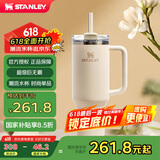 STANLEY巨无霸吸管杯水杯保温杯大容量办公车载不锈钢杯子1.18L-米白色