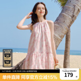 乐町山茶少女挂脖短裙24年夏季新款粉色晕染碎花连衣裙A版娃娃裙 红印花（现货） L