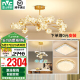 雷士（NVC）北欧现代轻奢智能网红led萤光客厅吊灯餐厅吊灯中山灯具灯饰套餐 萤光 15头智能吊灯【两室两厅A】