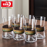 青苹果水杯 耐热玻璃水具套装家用水晶玻璃杯 千里江山图观山杯*6