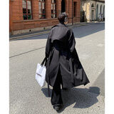 NYING双排扣风衣外套男春秋季新款潮牌韩系穿搭大码宽松中长款过膝大衣 黑色 XL （130-150斤）