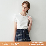 颜域简约纯色短袖T恤女夏装新款时尚气质ol通勤直筒显瘦上衣 白色 M