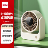 得力（deli）数显电风扇小风扇办公室桌面风扇小型迷你便携usb充电风扇宿舍户外露营台式米白LK108