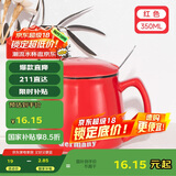 贝瑟斯马克杯 经典咖啡杯带盖带勺办公家用杯子陶瓷杯简约光滑水杯 红色