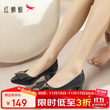 红蜻蜓时尚方扣通勤高跟鞋女士单鞋气质优雅粗跟女鞋WLB33095 黑色 37