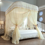 爱拉优嘉U型导轨蚊帐架1.5x2米蚊帐三开门宫廷支架不锈钢纹帐不打墙 新品加密-花蕊淡黄 1.8*2米床加粗加厚钢弯头