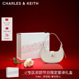 CHARLES&KEITH三角扣新月包腋下包单肩包包女包女友生日520礼物CK2-50271205 粉白色Chalk S
