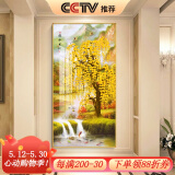 良木玄关装饰画轻奢高档背景墙正对门入户九鱼图挂画竖版走廊过道壁画 L-流水生财 50*100cm-华贵金-布艺画