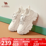骆驼（CAMEL）老爹鞋女潮酷网布皮面拼接双系带厚底休闲鞋 L24S283079 米白 40