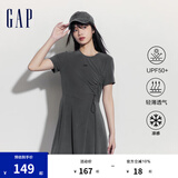 Gap女装夏季UPF50+防晒连衣裙透气凉感不对称A字裙512502 黑灰色 S (160/80A)亚洲尺码