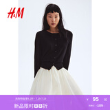 H&M女装毛针织衫夏季慵懒风圆领长袖打底衫短款外套0579541 黑色001 M 165/96