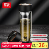 富光双层玻璃杯水杯男女车载家用高硼硅玻璃杯泡茶杯带茶隔玻璃杯子 黑色 320ml 双层玻璃直杯