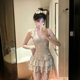 尤克达蒂（yookdd）泳衣女连体复古波点露背纯欲泡温泉保守显瘦遮肚性感2025夏新款 波点挂脖泳衣【白色】