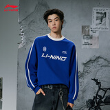 李宁套头卫衣男女同款冬季潮流印花复古撞色宽松运动上衣AWDVF87