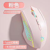 剑圣一族无线蓝牙鼠标游戏鼠标电竞鼠标电量显示无线RGB/2.4G/蓝牙三模连接竞技FPS吃鸡宏cf送男友礼物M800 究极版7键-三模-2400DPI-RGB灯-经典粉
