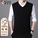 啄木鸟（TUCANO）毛衣针织衫男士纯棉中老年背心V领商务百搭上衣打底衫男装黑色XL