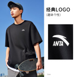 安踏（ANTA）【快干棉】T恤男女同款2025夏季情侣吸湿排汗LOGO宽松休闲短袖t恤 【小logo】基础黑8125-6 S /男165 女160