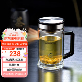 希诺（HEENOOR）双层玻璃杯男士耐热防烫带把带手柄商务办公玻璃水杯过滤茶杯子 【升级抗菌款】-带滤网 420ml
